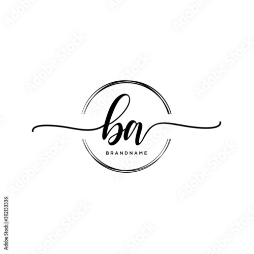 BA Initial handwriting logo with circle template vector.