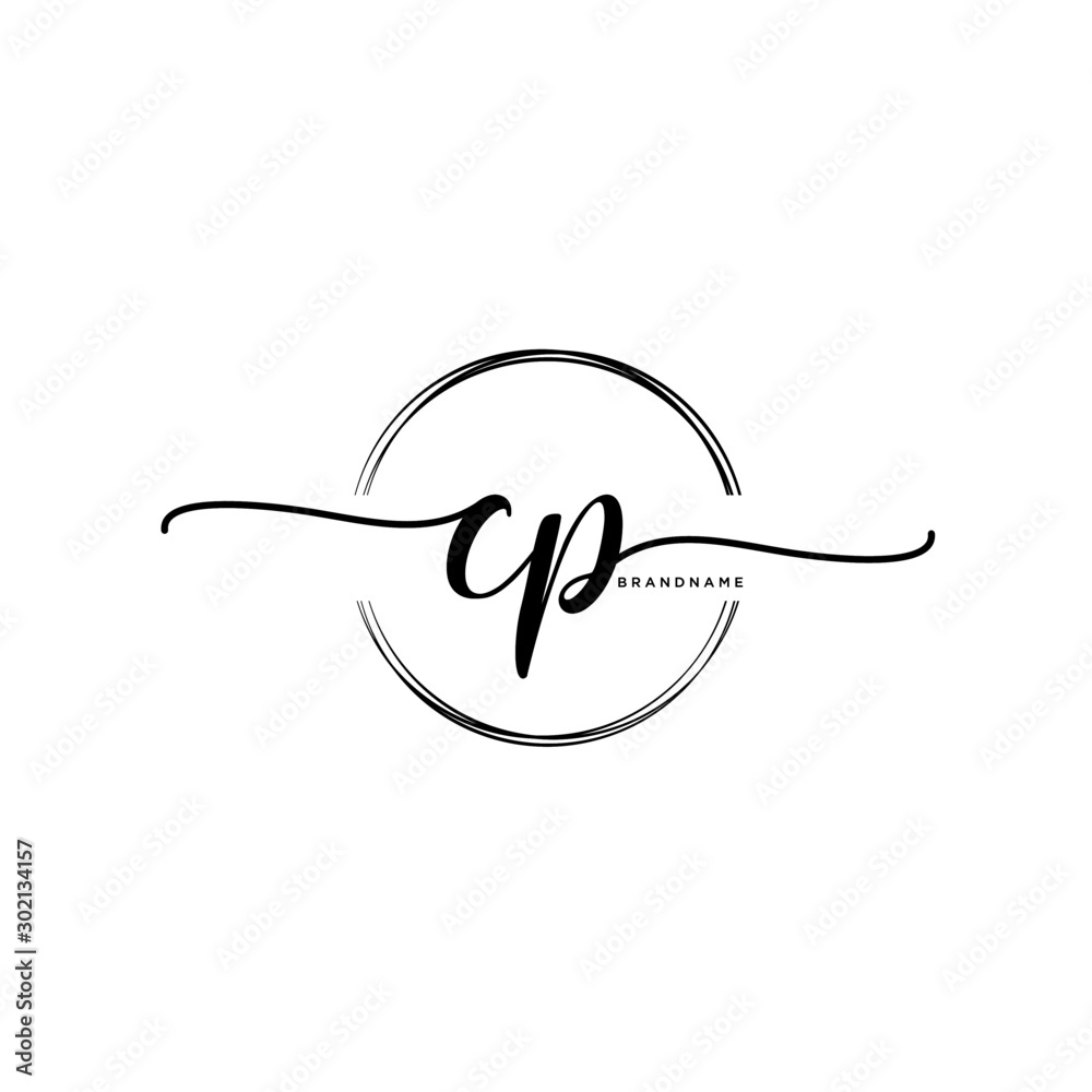 CP Initial handwriting logo with circle template vector. CP Initial handwriting logo with circle template vector.