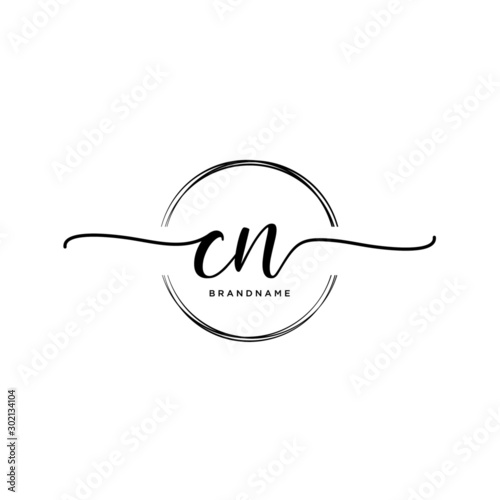 CN Initial handwriting logo with circle template vector.