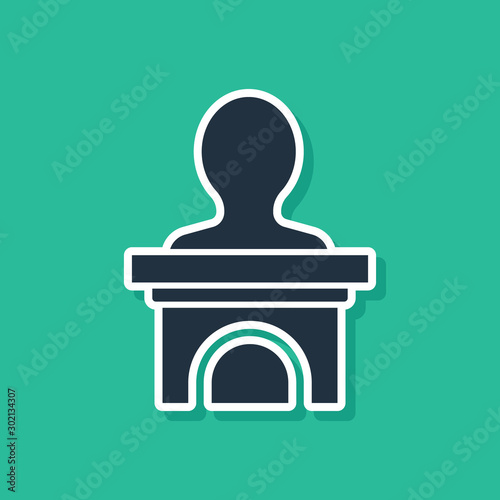 Blue Stage stand or debate podium rostrum icon isolated on green background. Conference speech tribune. Vector Illustration