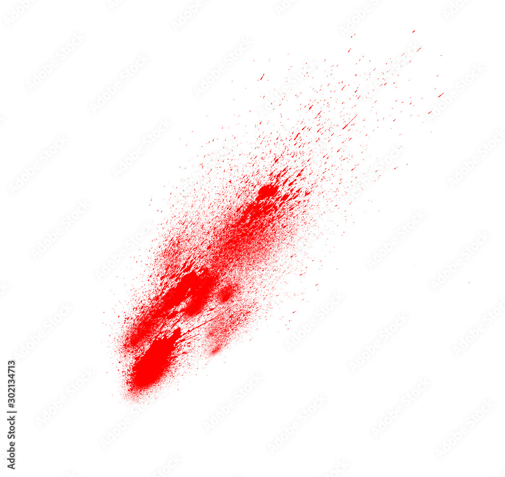 Red paint on white background. Red painr splat brush
