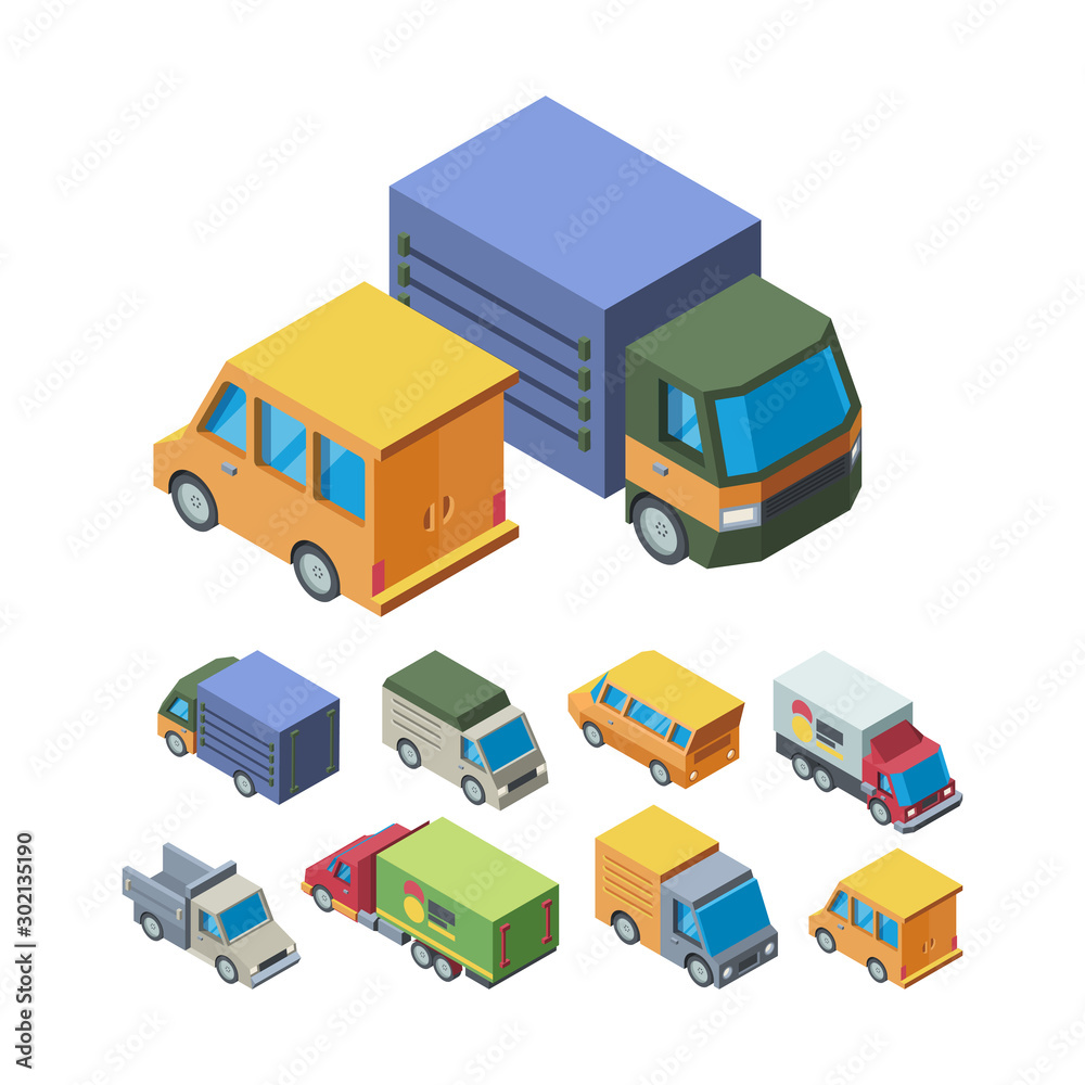 Delivery transport isometric 3D vector illustrations set Delivery transport isometric 3D vector illustrations set