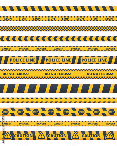 Caution police lines flat vector illustrations set © alex_cardo