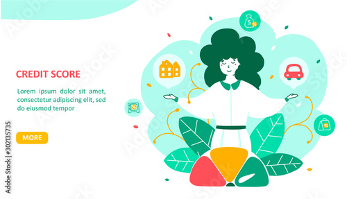 Credit score landing page flat vector template