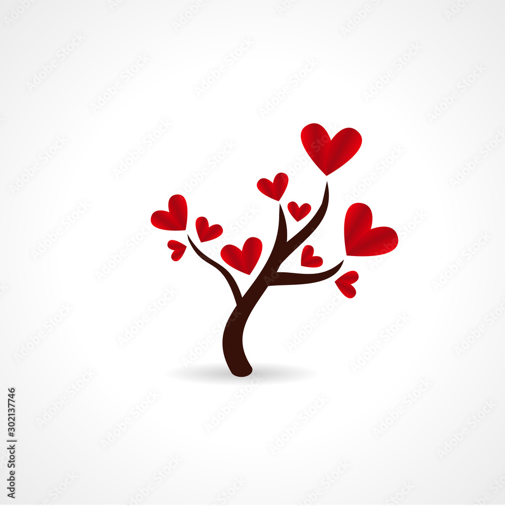 Tree with paper leaves and hanging hearts. Love tree with heart leaves Tree with paper leaves and hanging hearts. Love tree with heart leaves