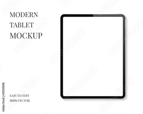 2019 Tablet computer mockup vector. Modern tablet with empty screen. Realistic tablet computer isolated on white background.  photo