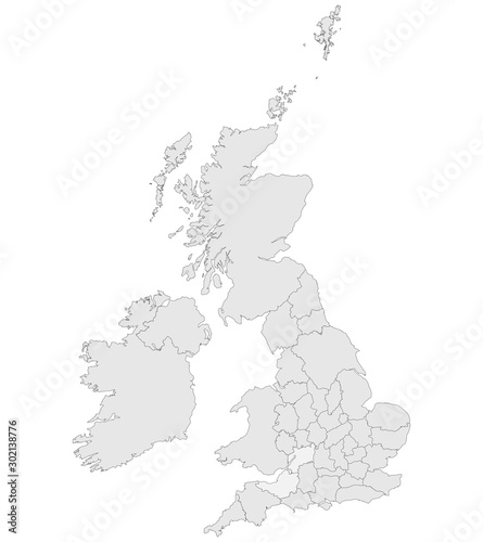 Modern United kingdom countries with boundaries vector illustration. Light grey color.