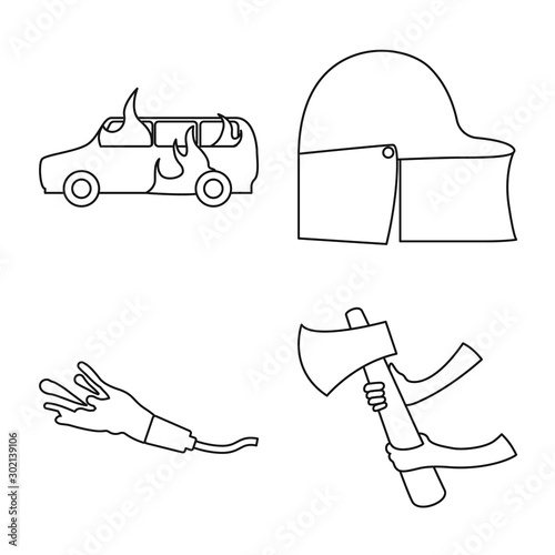 Vector illustration of firefighters and fire symbol. Set of firefighters and rescue stock symbol for web.