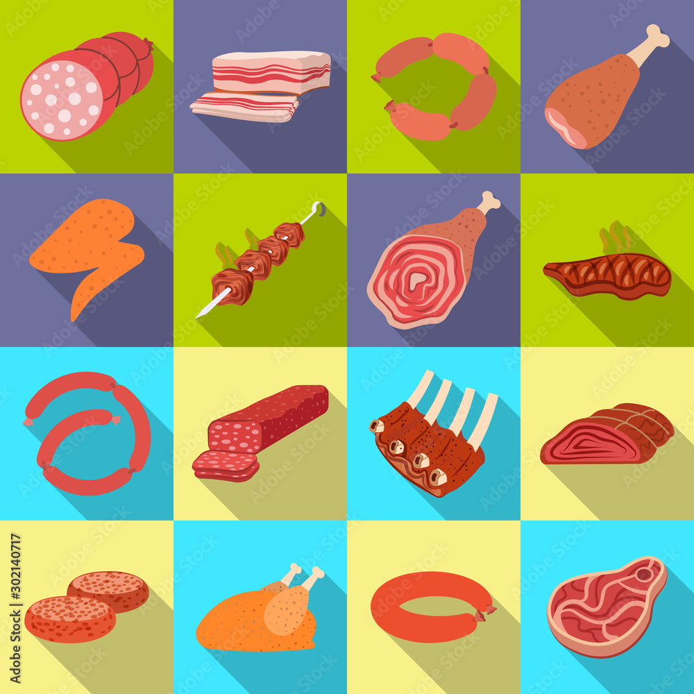 Isolated object of meat and ham sign. Collection of meat and cooking stock vector illustration. Isolated object of meat and ham sign. Collection of meat and cooking stock vector illustration.