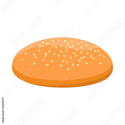 Vector design of bun and sesame sign. Graphic of bun and bread stock symbol for web.
