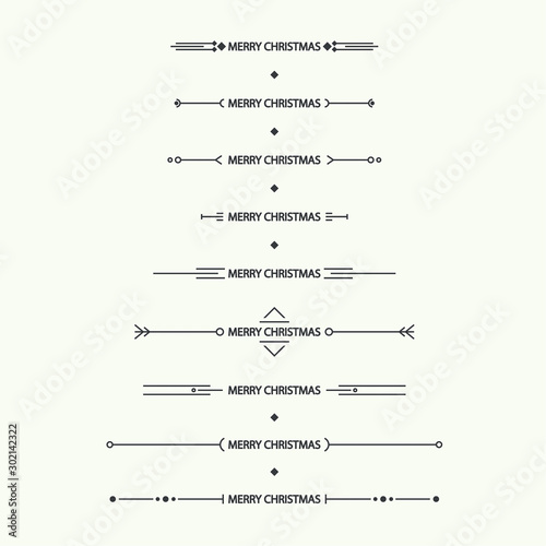 Dividers vector set isolated. Geometric horizontal modern hipster line with merry christmas text. Collection of decorative page rules. Separation select text.