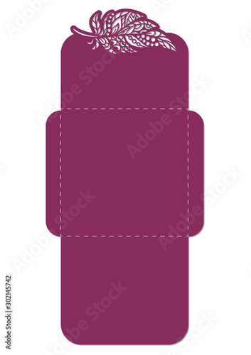 Vector envelop template for plotter cutting with patterned feather decoration