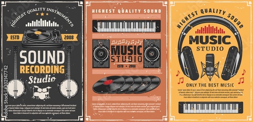 Microphone, headphones, musical instruments, notes
