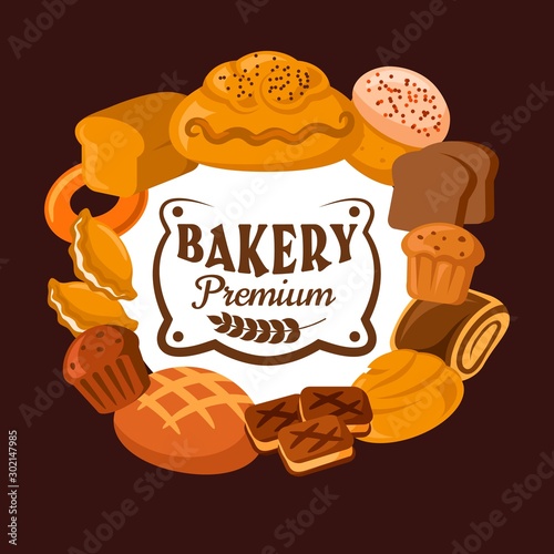 Bakery bread, cupcakes, toast, cookies and bagel