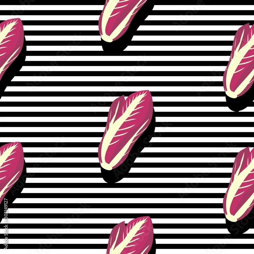 Seamless background with stripes and purple napa or chinese cabbage with dark shadow. Vector illustration design for template.
