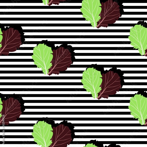 Seamless background with stripes and green and purple salad with dark shadow. Vector illustration design for template.