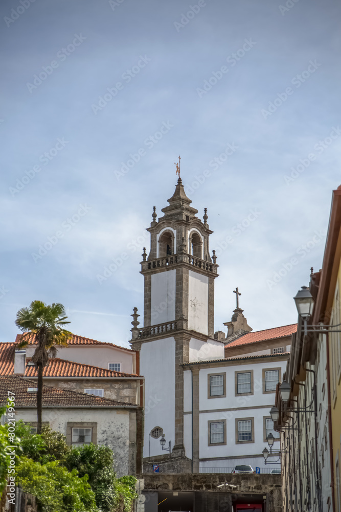 View of a tower at the Church of Mercy, baroque style monument, architectural icon of the city of Viseu