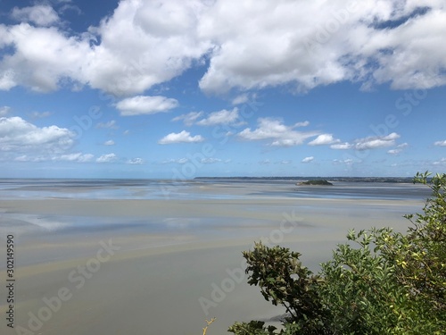 View of the sands from Mont St Michel, Brittany, France