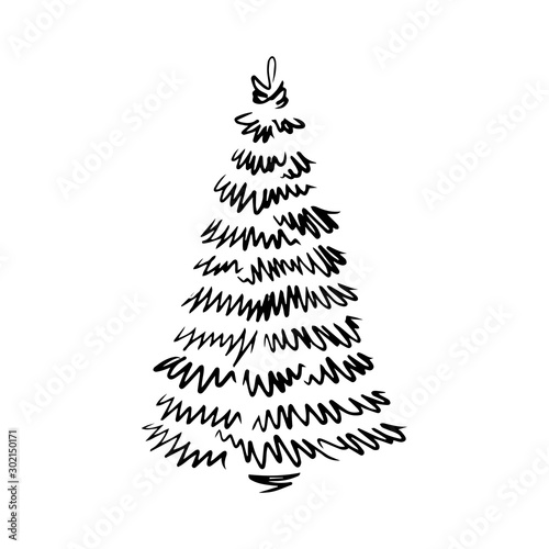 Hand drawn Christmas tree, doodle pine tree, for cards and package design, EPS 8