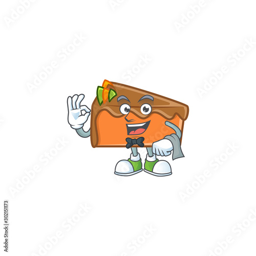 Slice cake in the cartoon character waiter.