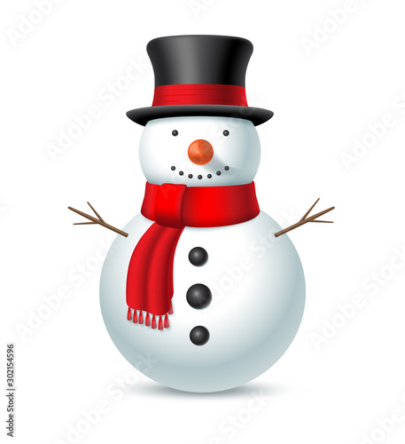 Christmas snowman with hat and scarf. Vector