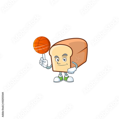 White bread of cartoon with holding basketball mascot.