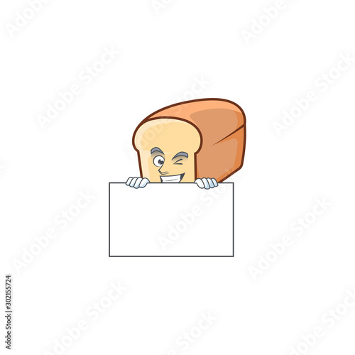 White bread of cartoon with squinting with board mascot.