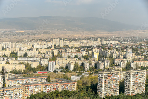 Old Tbilisi, Tbilisi, Georgia, October 17, 2019, Arial view of Tbilisi from Medieval castle of Narikala and Tbilisi city overview, Republic of Georgia, Caucasus region © hossein1351