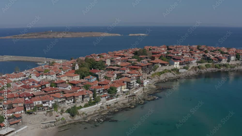 Sozopol, ancient city on the Black Sea coast of Bulgaria. Aerial drone footage Sozopol, ancient city on the Black Sea coast of Bulgaria. Aerial drone footage