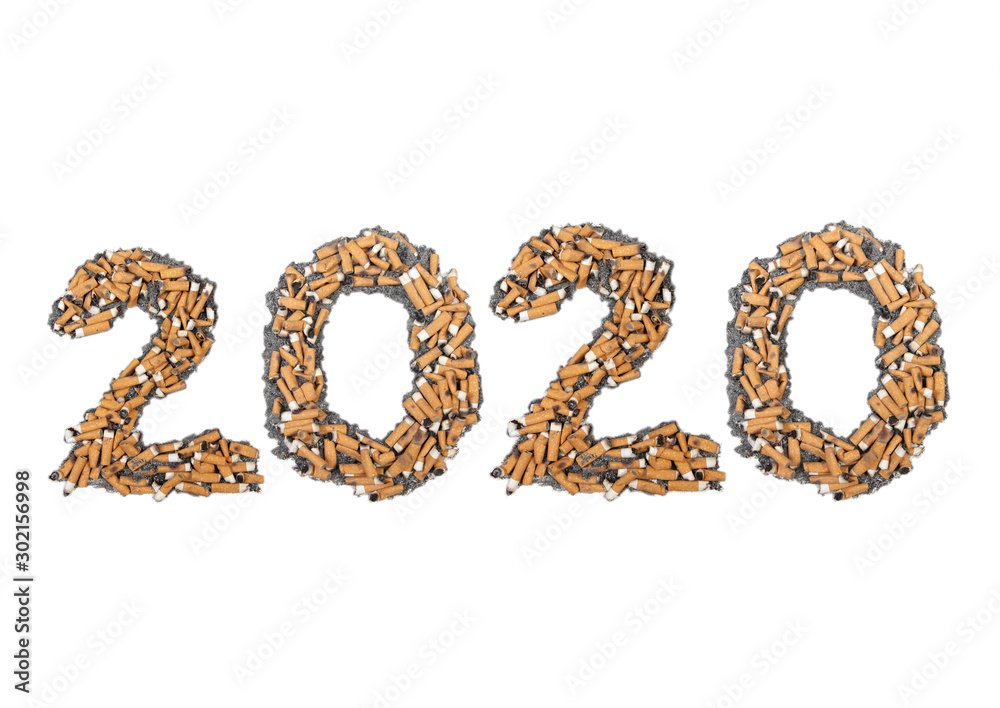 New Year's number from cigarette butts and ashes. Isolated on white background New Year's number from cigarette butts and ashes. Isolated on white background