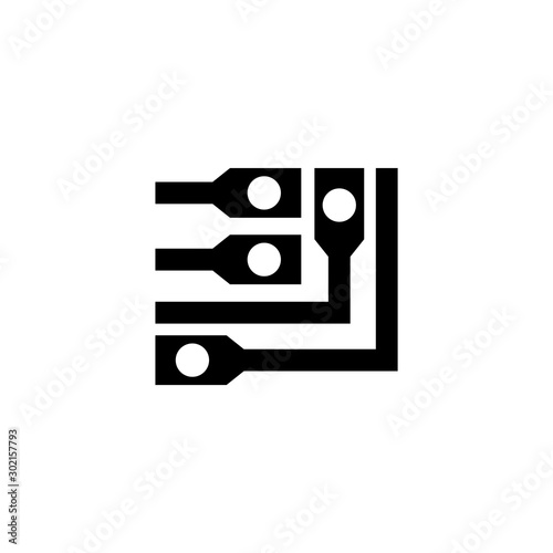 Computer Circuit, Semiconductor Tracks Flat Vector Icon