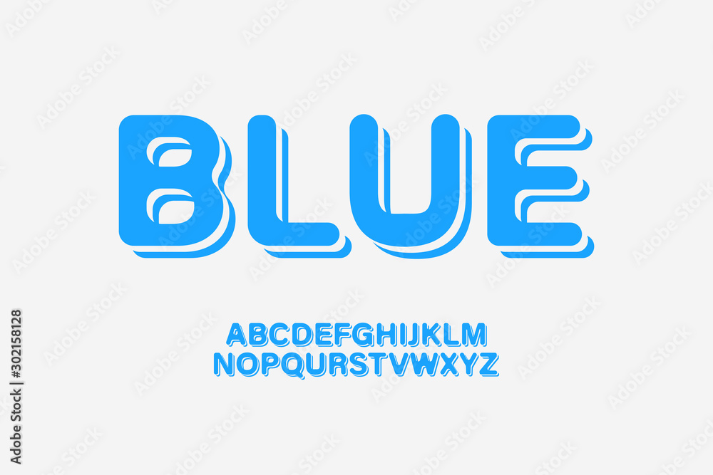 Curved Blue Alphabet Set - Retro Style Typography, Vector Illustration