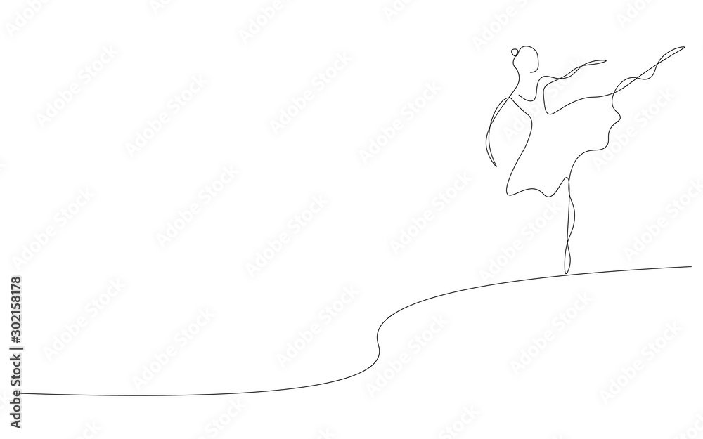 Ballet dancer silhouette continuous line drawing vector illustration