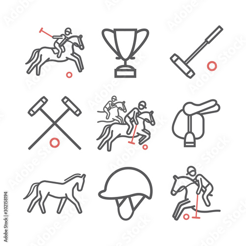 Polo sport line icons. Horseback. Vector signs for web graphics.