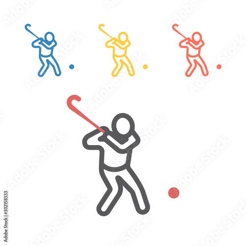Field Hockey player line icon. Vector signs for web graphics
