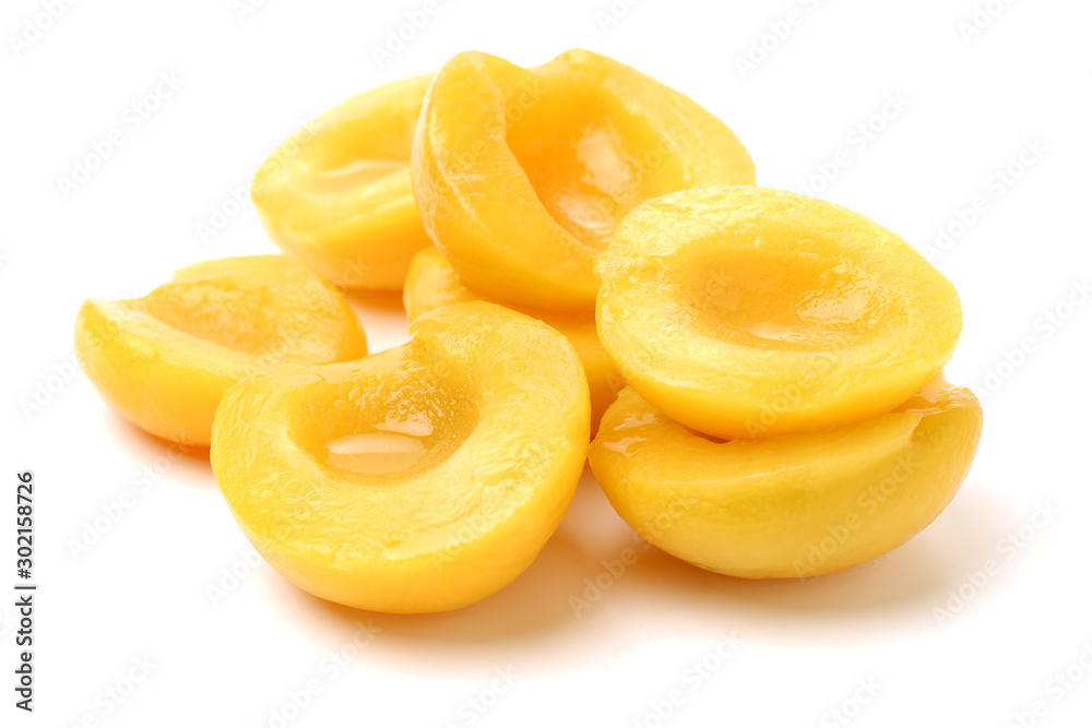 peaches in syrup on a white background 