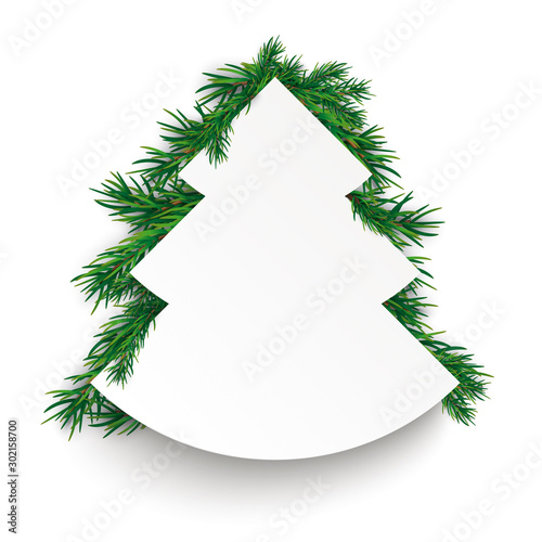 Weihnachtsbaum Etikette mit grünen Tannenzweigen