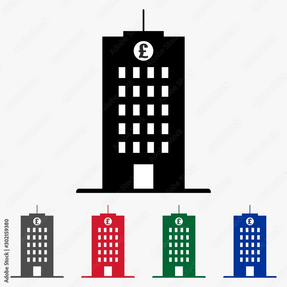 isolated bank building icon with Pound sign vector.
