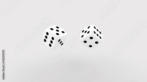 White Dices. Casino Concept  Isolated On The White Background - 3D Illustration