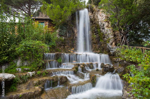 Waterfall in Villetta Di Negro Park in the city of Genoa  Italy