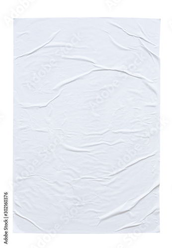 Blank white crumpled and creased paper poster texture isolated on white background