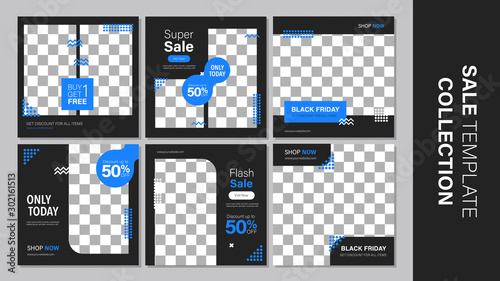 Sale template collection for promotion sale. Editable banner for social media post, web and internet. Black friday holiday event.