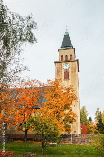 Kuusankoski church at beautiful autumn day, Finland.