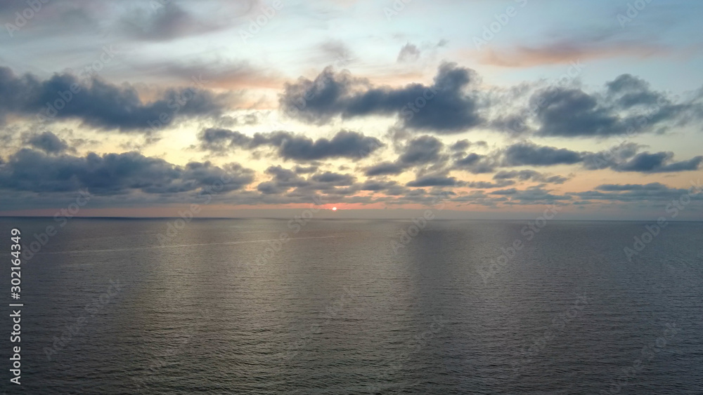 Sea After Sunset. Beautiful Sea Sunset Aerial Drone Shoot. Sunrise Over the Sea. Colorful Sunset on the Baltic Sea, Latvia Sea After Sunset. Beautiful Sea Sunset Aerial Drone Shoot. Sunrise Over the Sea. Colorful Sunset on the Baltic Sea, Latvia