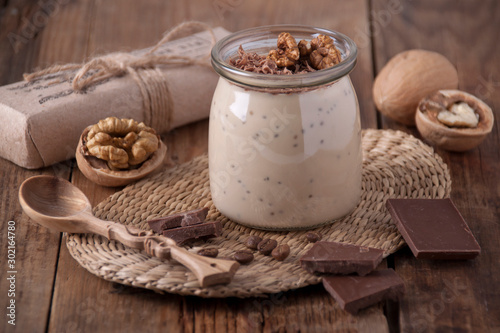 Coffee smoothie with chocolate and walnuts