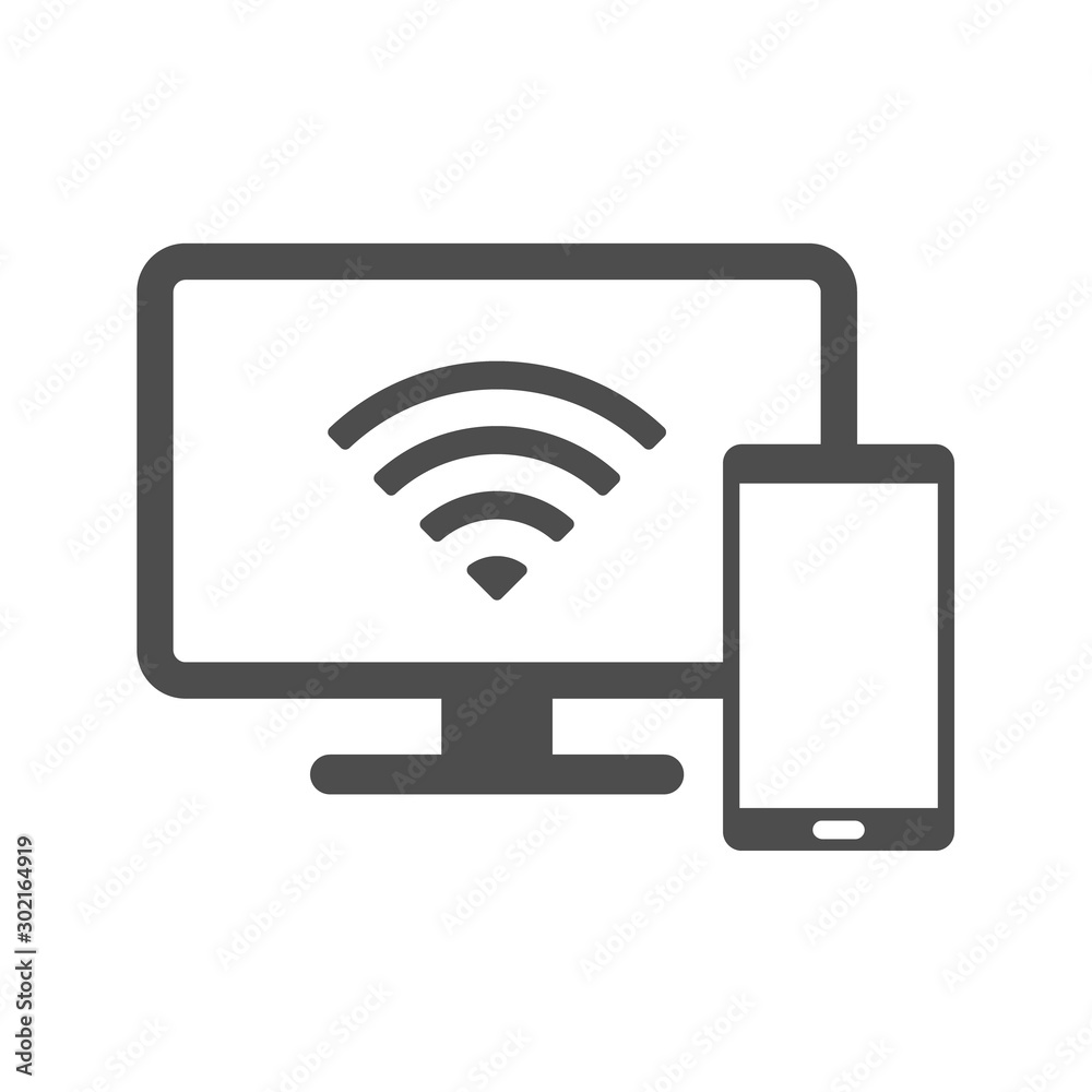 Smart devices vector icon isolated on white background. Desktop computer and smartphone wireless connection icon for web, mobile apps and ui design. Internet of things stock vector illustration. Smart devices vector icon isolated on white background. Desktop computer and smartphone wireless connection icon for web, mobile apps and ui design. Internet of things stock vector illustration.