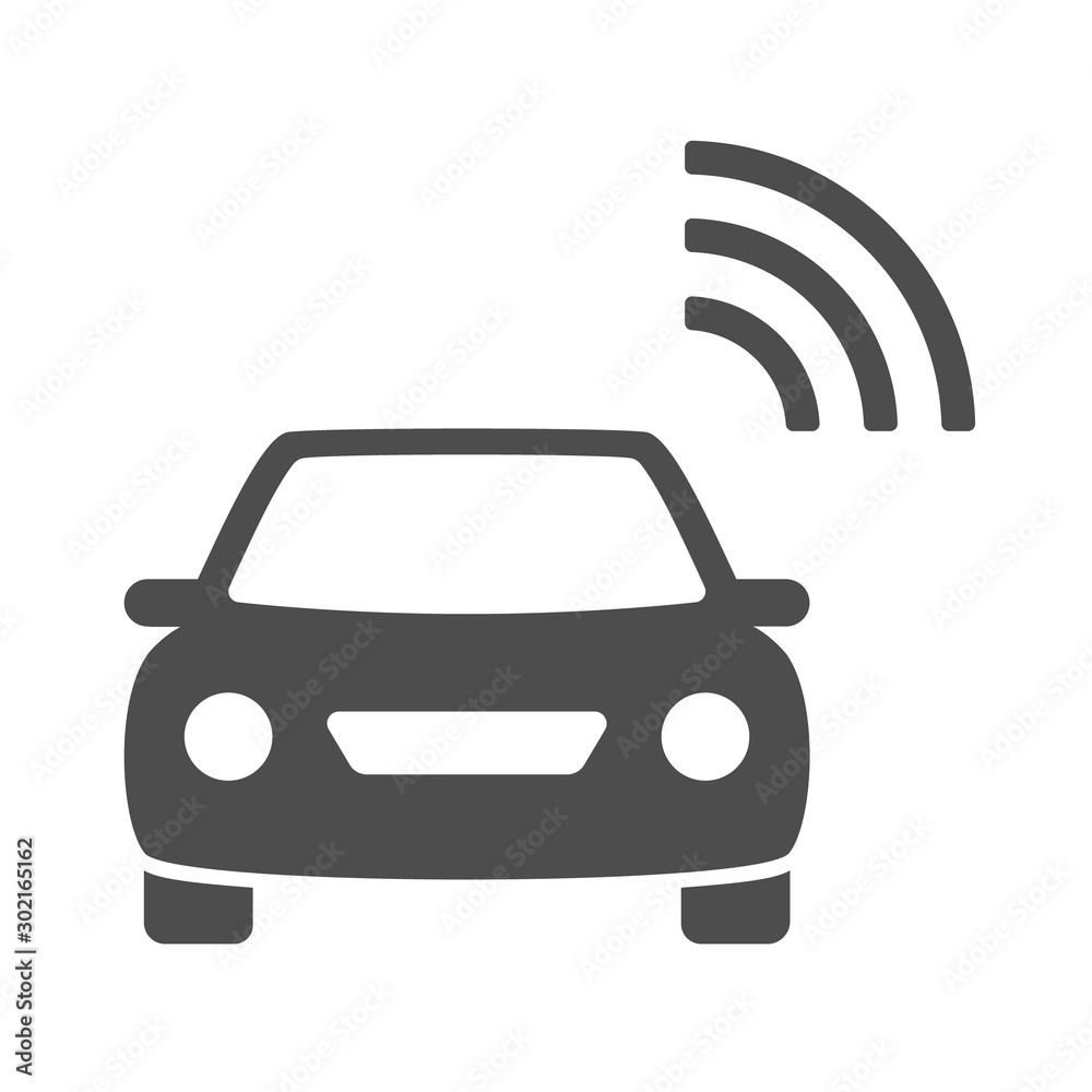 Smart car vector icon isolated on white background. Smart car with airwaves icon for web, mobile apps and ui design. Internet of things stock vector illustration. Iot technology concept