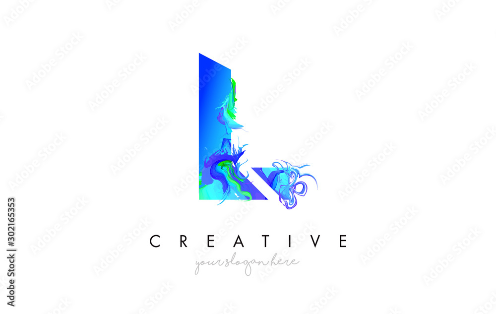 L Letter Icon Design Logo With Creative Artistic Ink Painting Flow in Blue Green Colors