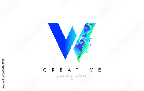 W Letter Icon Design Logo With Creative Artistic Ink Painting Flow in Blue Green Colors