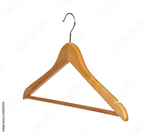 Fotografía Clothes wooden hanger isolated on white background